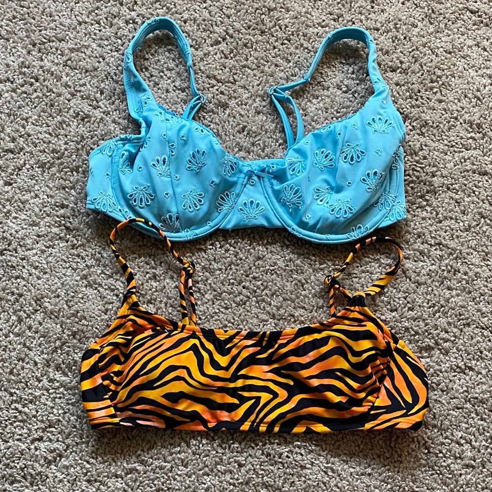 Wild Fable Blue and Tiger Print Bikini Tops
